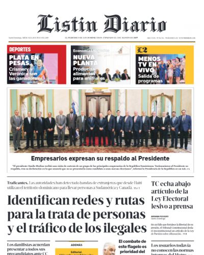 Portada Periódico Listín Diario, Miércoles 31 de Julio, 2019