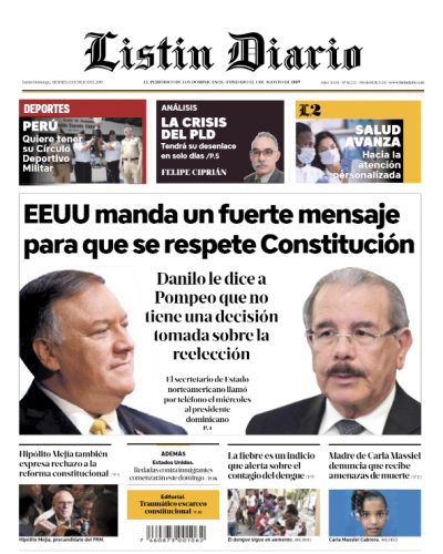 Portada Periódico Listín Diario, Viernes 12 de Julio, 2019