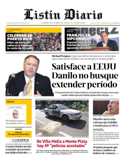 Portada Periódico Listín Diario, Viernes 26 de Julio, 2019