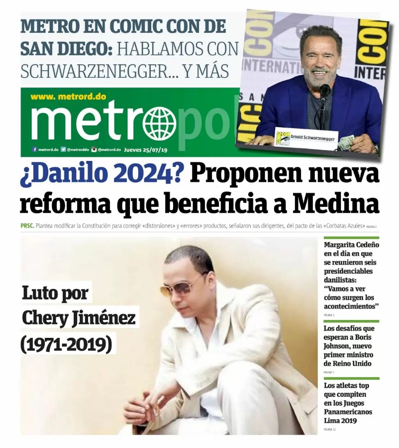 Portada Periódico Metro, Jueves 25 de Julio, 2019