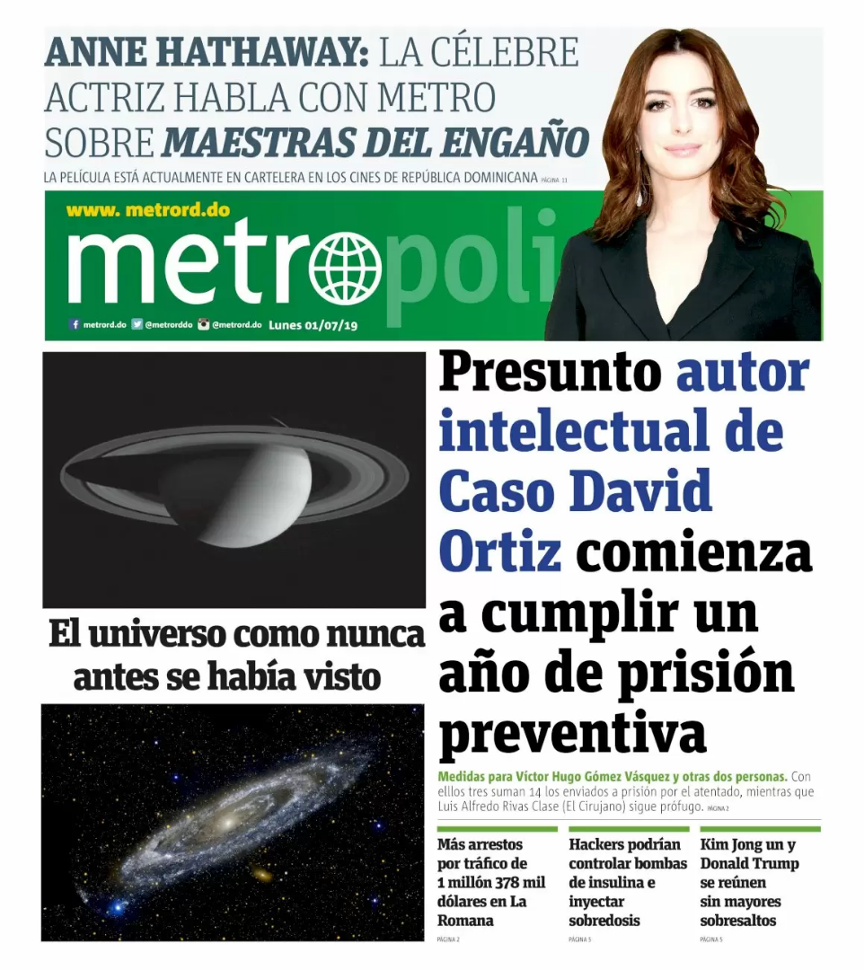 Portada Periódico Metro, Lunes 01 de Julio, 2019