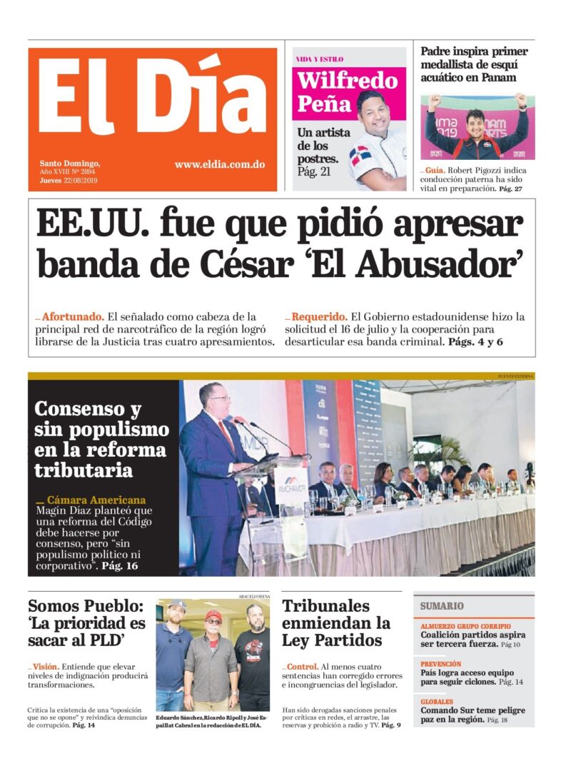 Portada Periódico El Día, Jueves 22 de Agosto, 2019