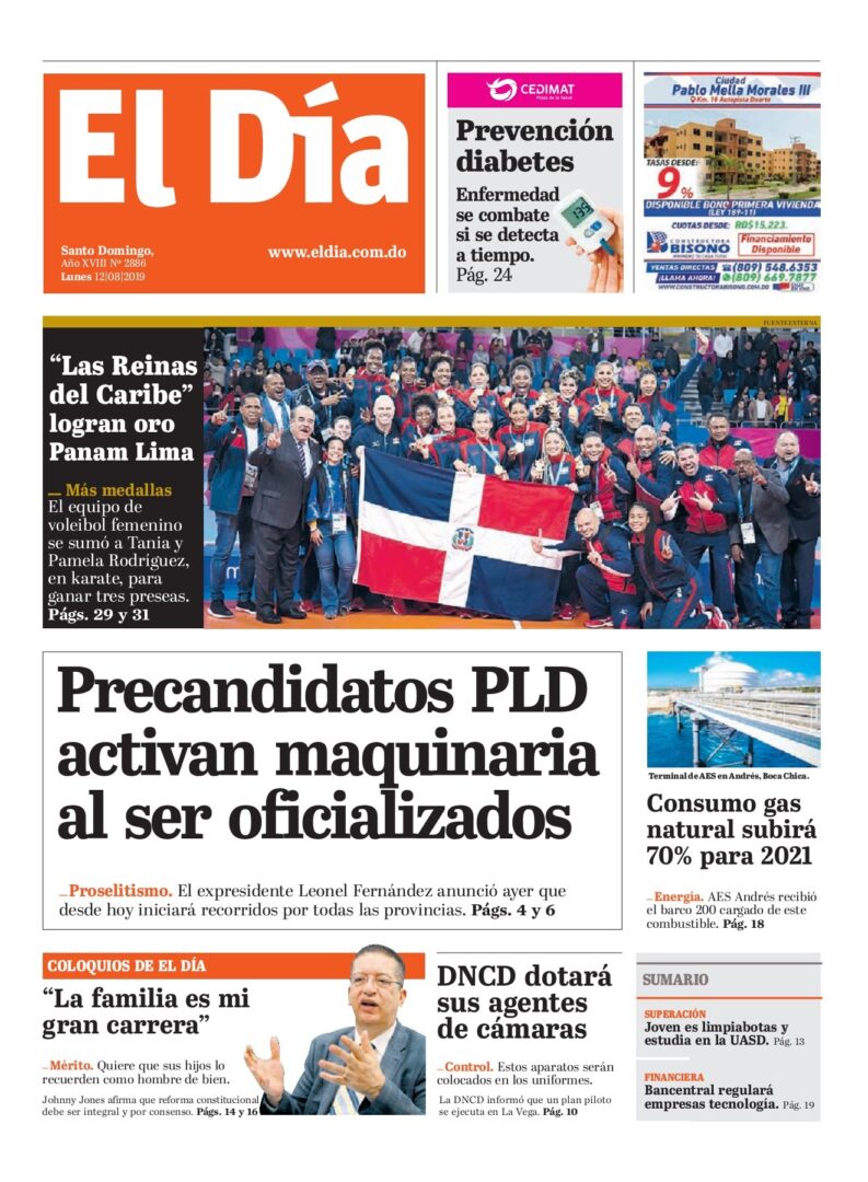 Portada Periódico El Día, Lunes 12 de Agosto, 2019