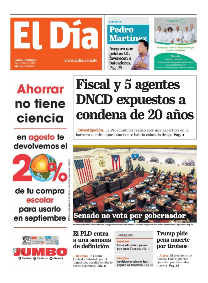 Portada Periódico El Día, Martes 06 de Agosto, 2019