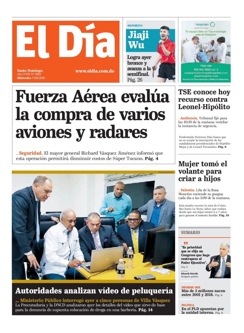 Portada Periódico El Día, Miércoles 07 de Agosto, 2019