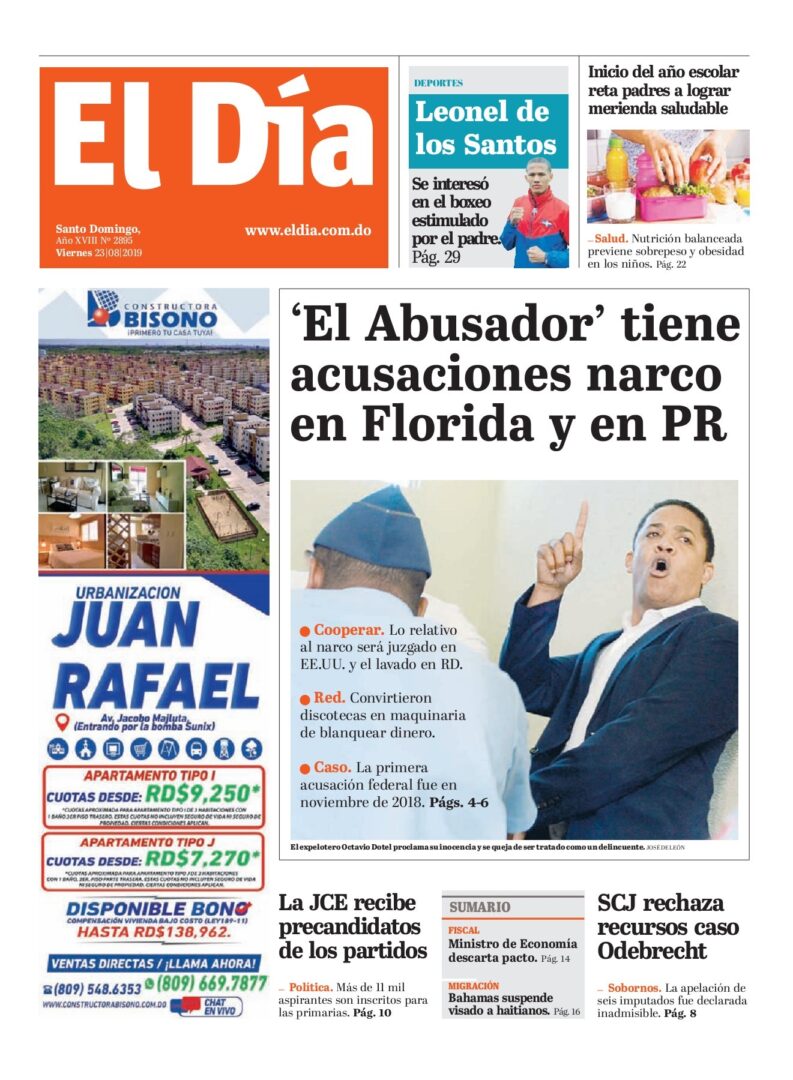 Portada Periódico El Día, Viernes 23 de Agosto, 2019