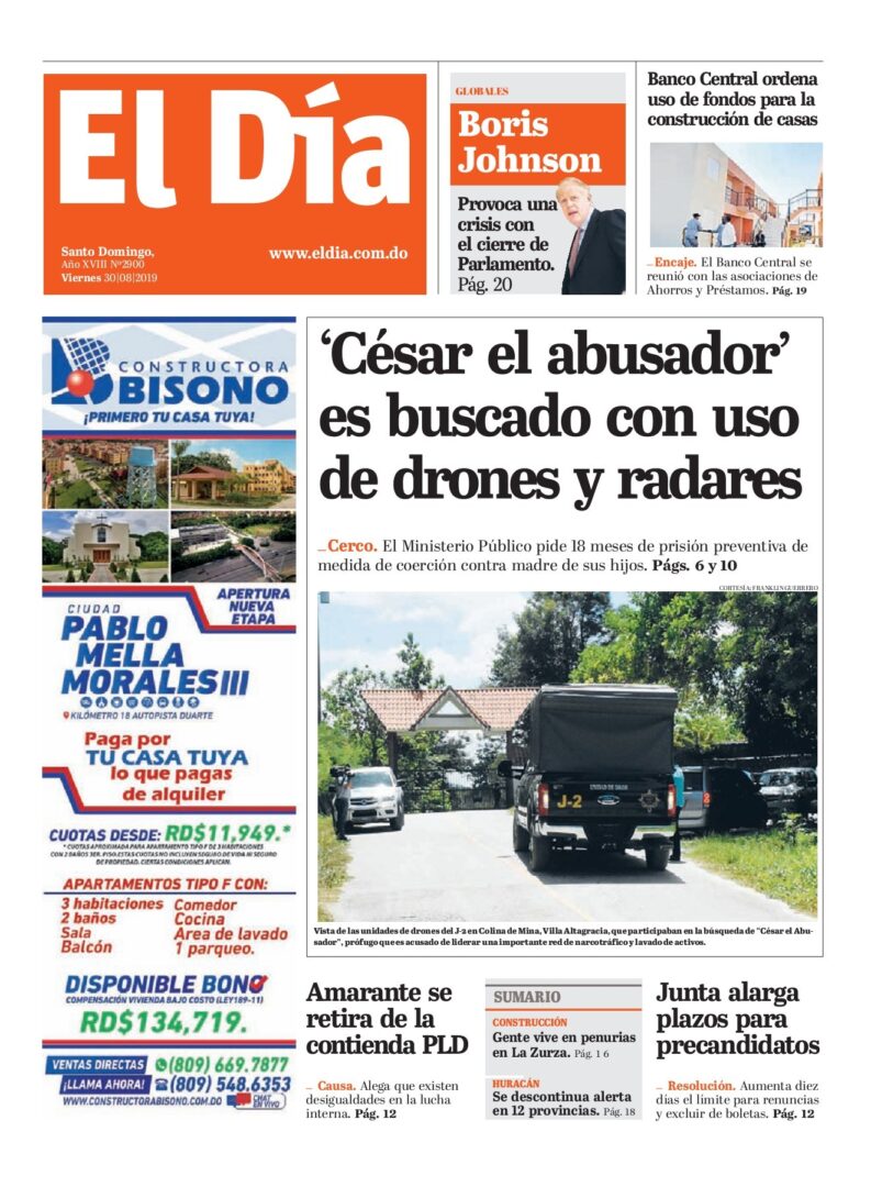 Portada Periódico El Día, Viernes 30 de Agosto, 2019
