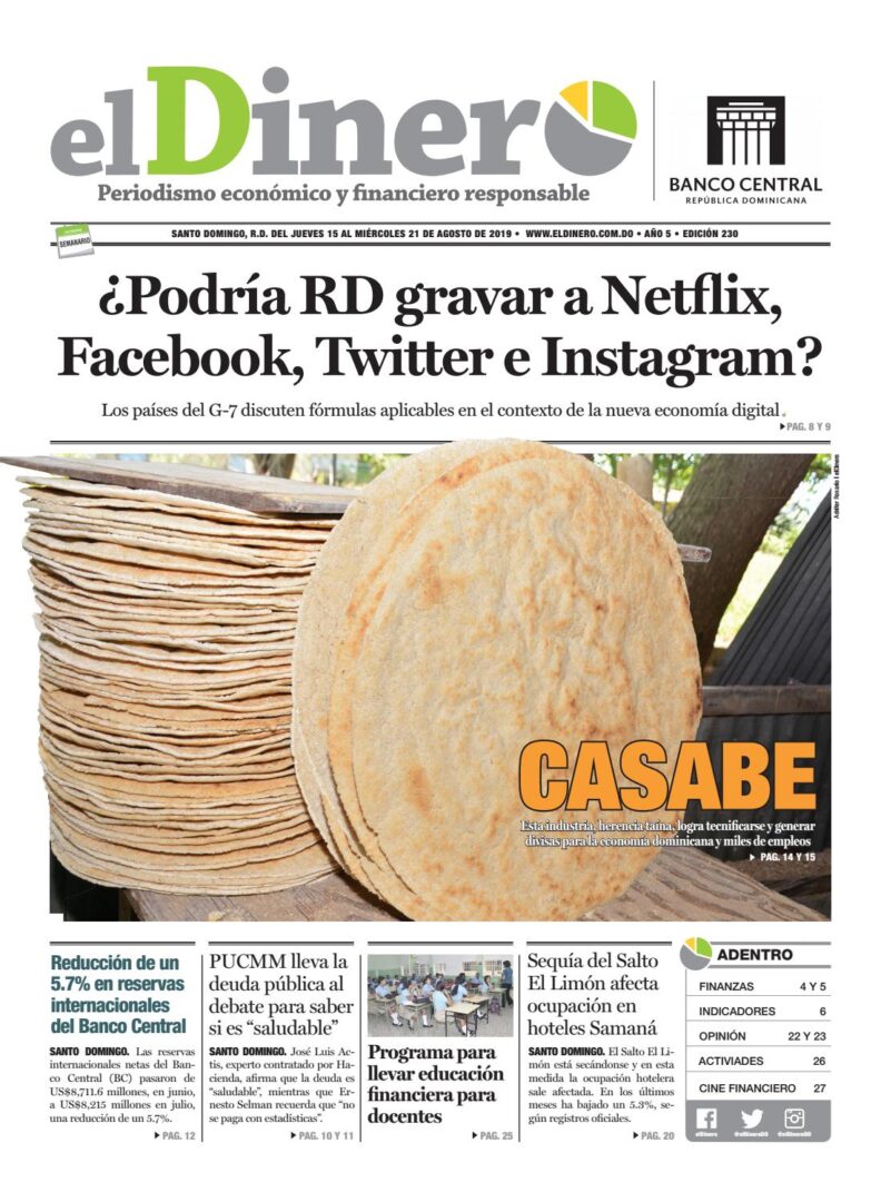 Portada Periódico El Dinero, Jueves 15 de Agosto, 2019