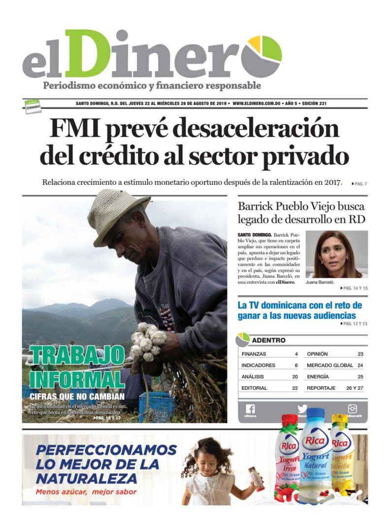Portada Periódico El Dinero, Jueves 22 de Agosto, 2019