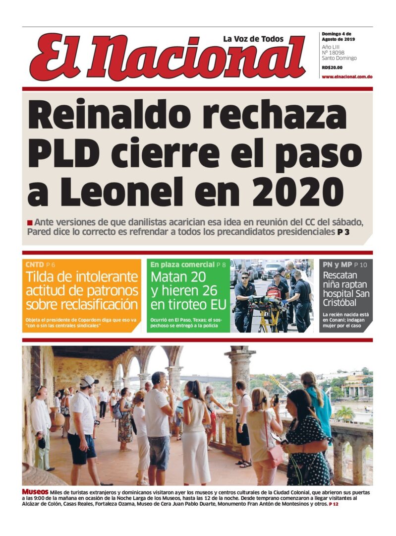 Portada Periódico El Nacional, Domingo 04 de Agosto, 2019