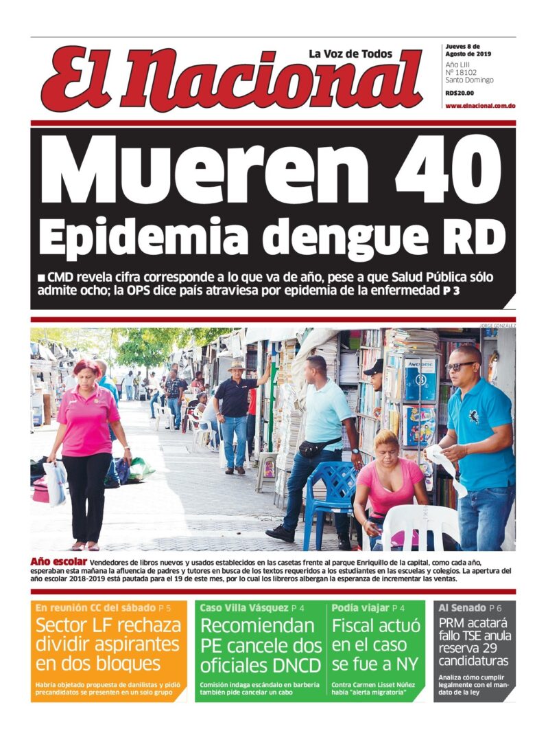 Portada Periódico El Nacional, Jueves 08 de Agosto, 2019