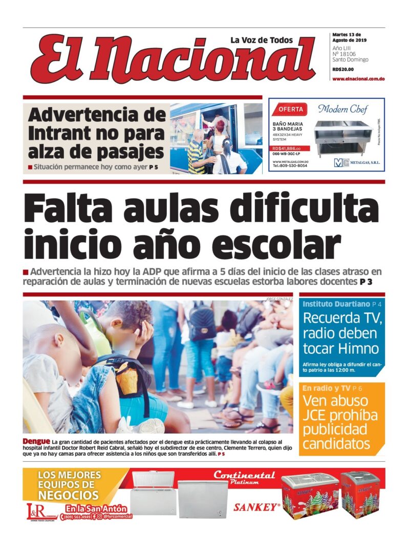 Portada Periódico El Nacional, Martes 13 de Agosto, 2019
