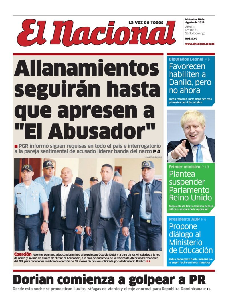 Portada Periódico El Nacional, Miércoles 28 de Agosto, 2019