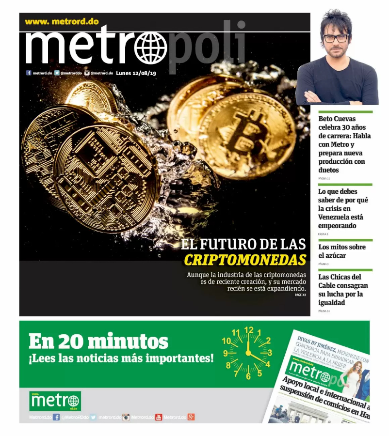 Portada Periódico Metro, Lunes 12 de Agosto, 2019