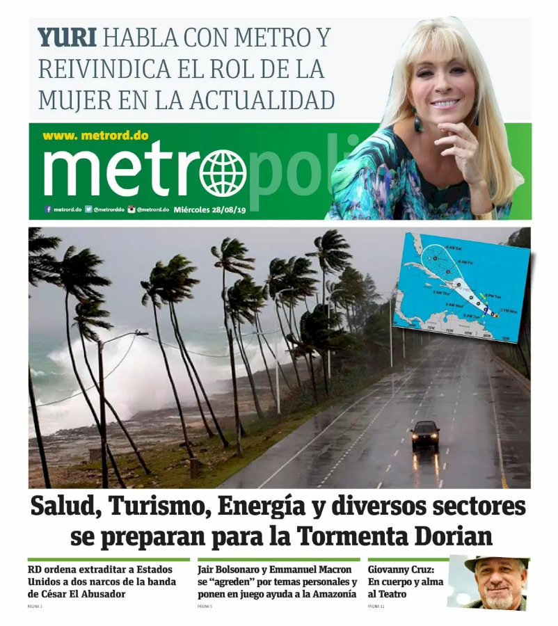 Portada Periódico Metro, Miércoles 28 de Agosto, 2019
