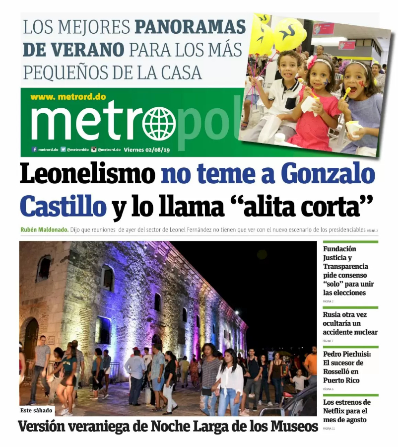Portada Periódico Metro, Viernes 02 de Agosto, 2019