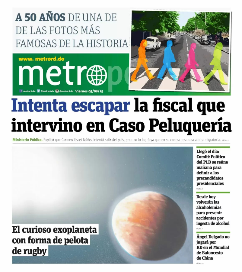 Portada Periódico Metro, Viernes 09 de Agosto, 2019