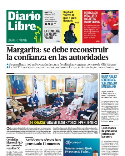 Portada Periódico Diario Libre, Martes 06 de Agosto, 2019