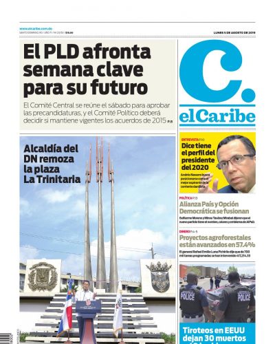 Portada Periódico El Caribe, Lunes 05 de Agosto, 2019