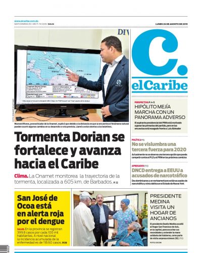 Portada Periódico El Caribe, Lunes 26 de Agosto, 2019