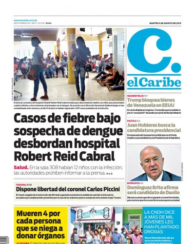 Portada Periódico El Caribe, Martes 06 de Agosto, 2019