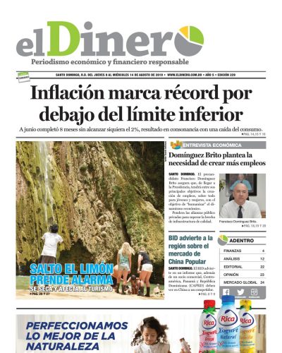 Portada Periódico El Dinero, Jueves 08 de Agosto, 2019