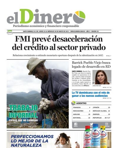 Portada Periódico El Dinero, Jueves 22 de Agosto, 2019
