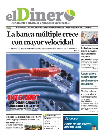 Portada Periódico El Dinero, Jueves 29 de Agosto, 2019