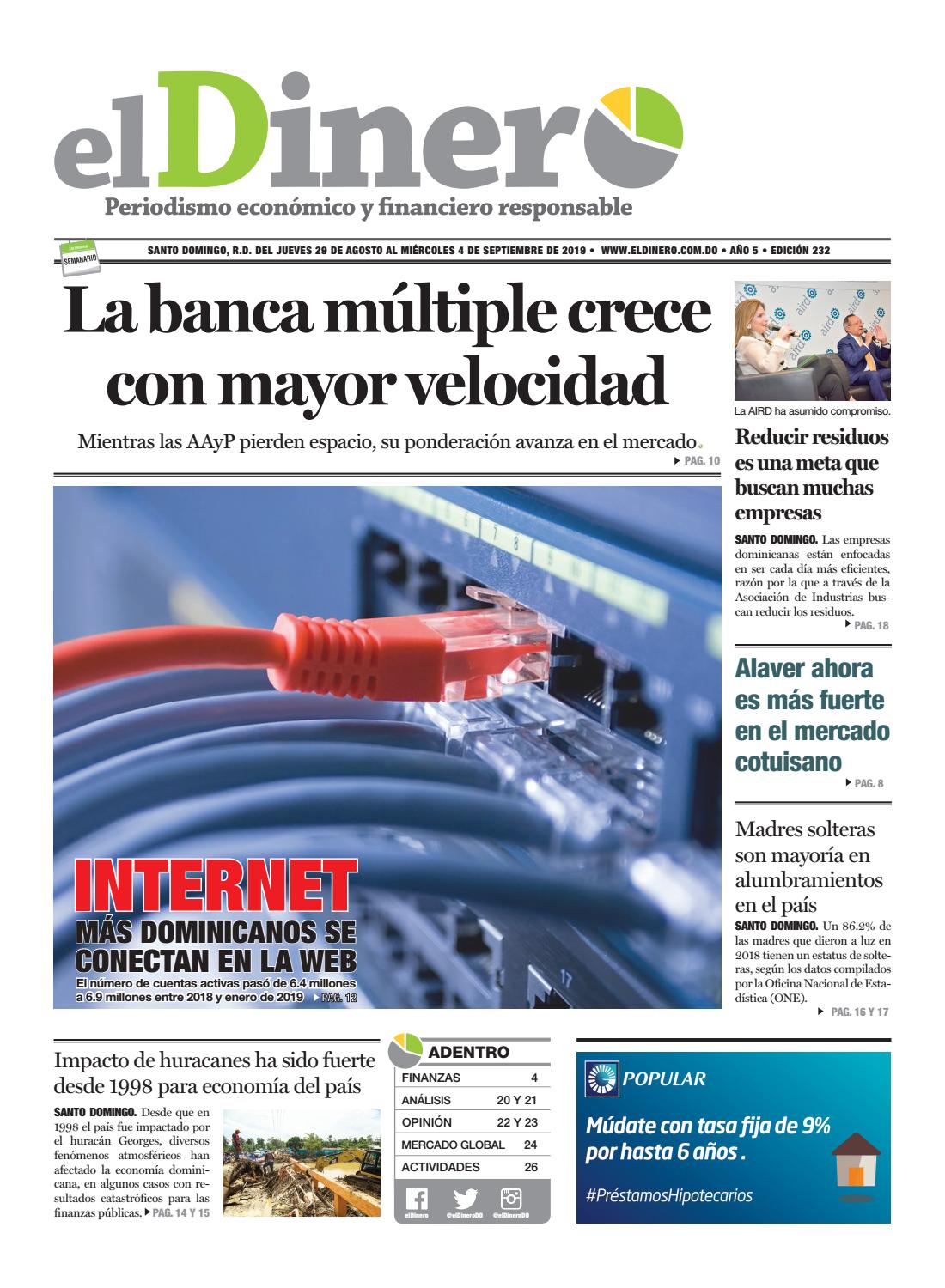 Portada Periódico El Dinero, Jueves 29 de Agosto, 2019