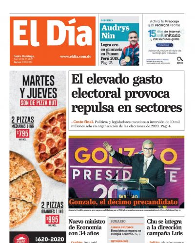Portada Periódico El Día, Jueves 01 de Agosto, 2019