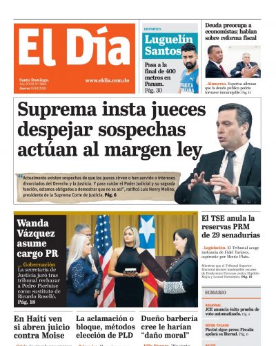 Portada Periódico El Día, Jueves 08 de Agosto, 2019