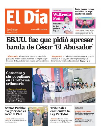 Portada Periódico El Día, Jueves 22 de Agosto, 2019