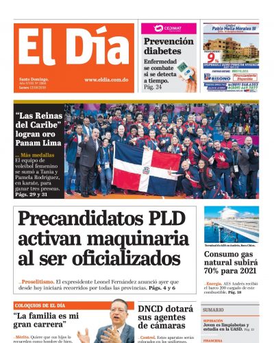 Portada Periódico El Día, Lunes 12 de Agosto, 2019