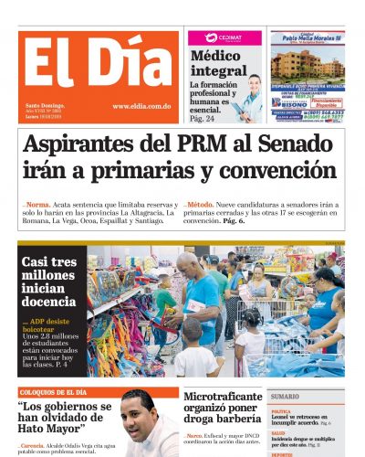 Portada Periódico El Día, Lunes 19 de Agosto, 2019