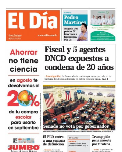 Portada Periódico El Día, Martes 06 de Agosto, 2019
