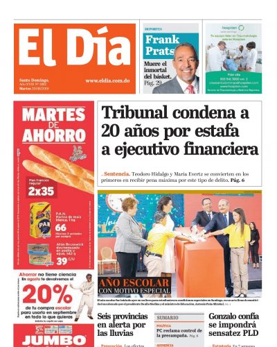 Portada Periódico El Día, Martes 20 de Agosto, 2019