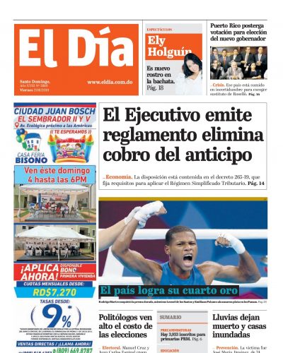 Portada Periódico El Día, Viernes 02 de Agosto, 2019