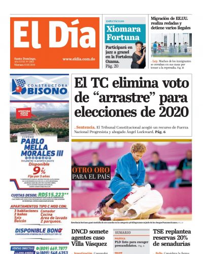 Portada Periódico El Día, Viernes 09 de Agosto, 2019