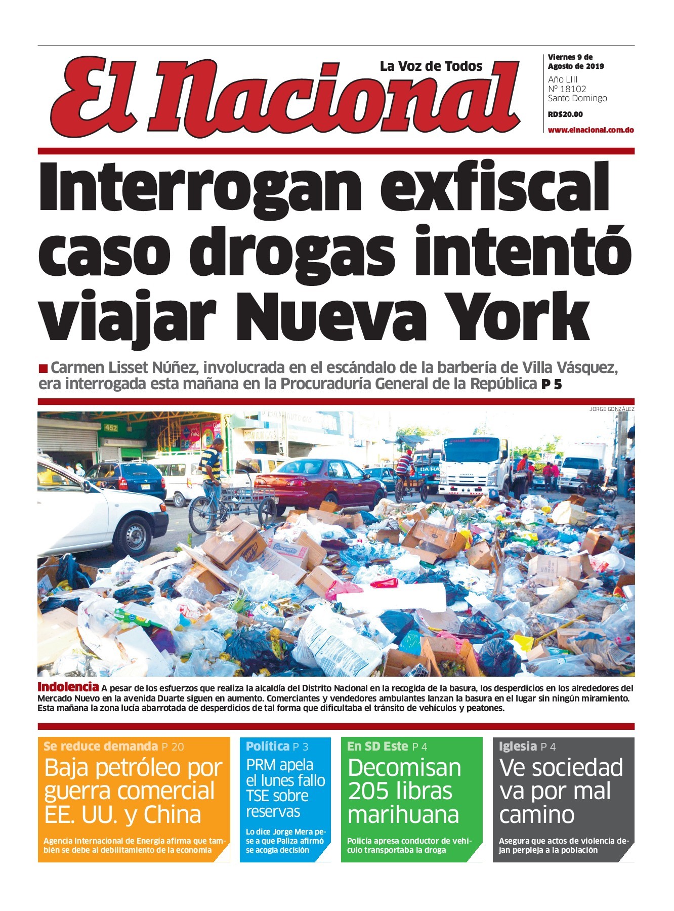 Portada Periódico El Nacional, Domingo 11 de Agosto, 2019