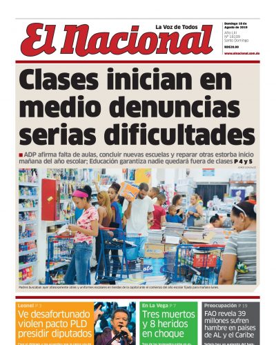 Portada Periódico El Nacional, Domingo 18 de Agosto, 2019