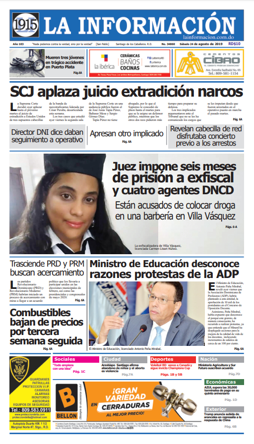 Portada Periódico El Nacional, Domingo 25 de Agosto, 2019
