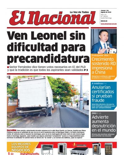 Portada Periódico El Nacional, Jueves 01 de Agosto, 2019
