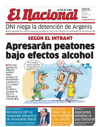 Portada Periódico El Nacional, Jueves 15 de Agosto, 2019