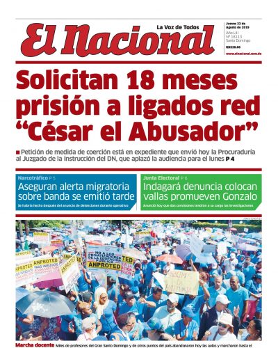 Portada Periódico El Nacional, Jueves 22 de Agosto, 2019