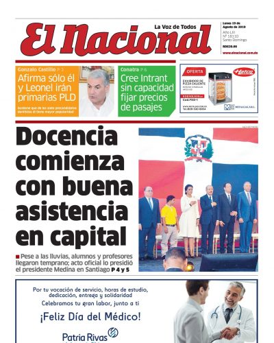 Portada Periódico El Nacional, Lunes 19 de Agosto, 2019
