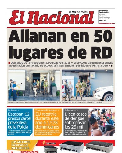 Portada Periódico El Nacional, Martes 20 de Agosto, 2019