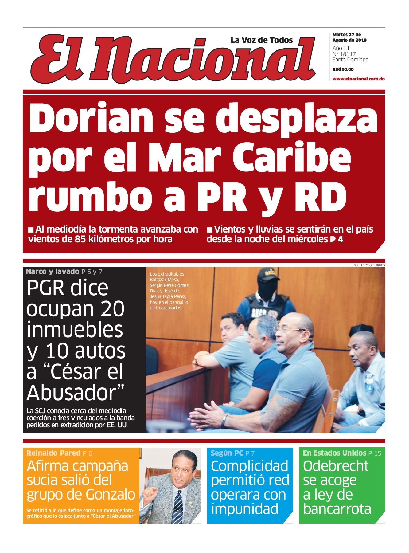 Portada Periódico El Nacional, Martes 27 de Agosto, 2019