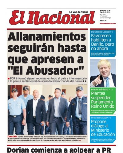 Portada Periódico El Nacional, Miércoles 28 de Agosto, 2019