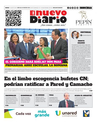 Portada Periódico El Nuevo Diario, Jueves 15 de Agosto, 2019