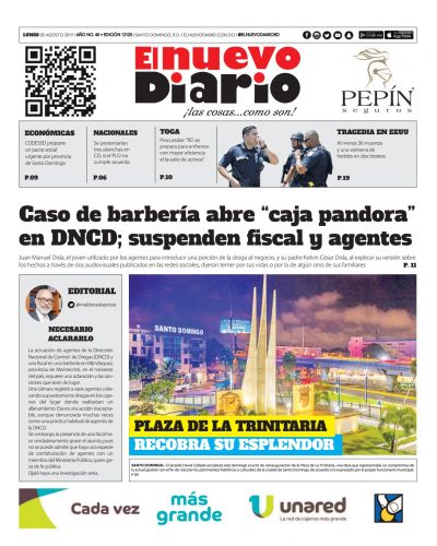 Portada Periódico El Nuevo Diario, Lunes 05 de Agosto, 2019